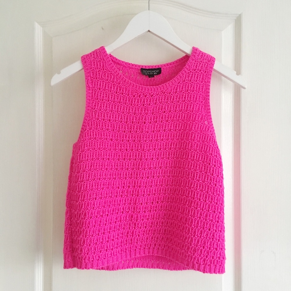 Topshop Fuchsia Pink Retro Style Knitted Top